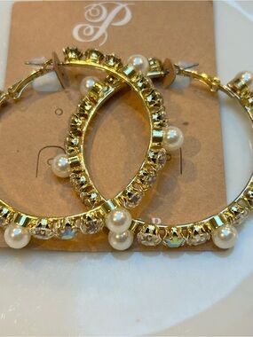 Plunder Gold Pearl & Crystal Hoop Earrings
